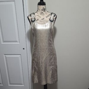 Tory Burch Silk Blend Metallic Beaded Gold Bay Dress Sz 4